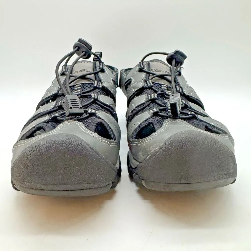 Eddie Bauer Stewart Sports Sandal Men's 9M Gray Leather Bungee Lock Hiking Trail